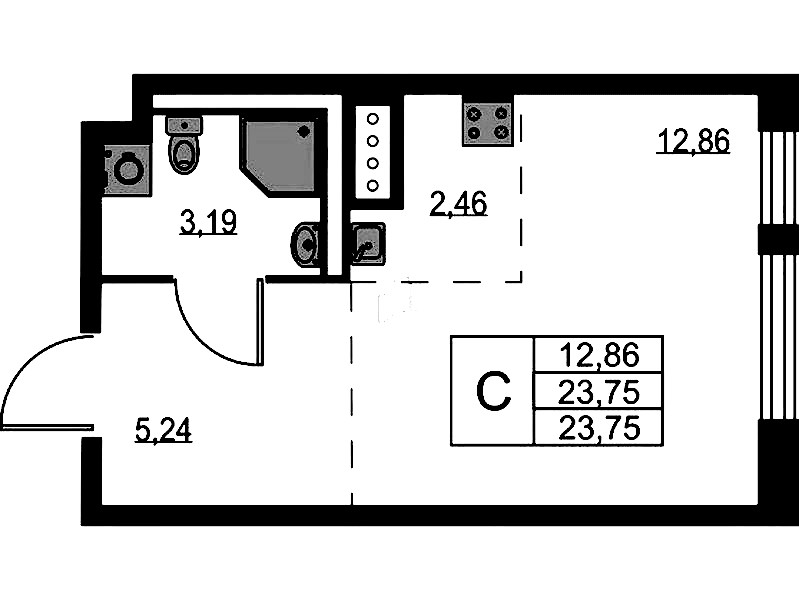 Квартира студия 23.75 м², 3/11 эт., ЖК «Квартал Лаголово»